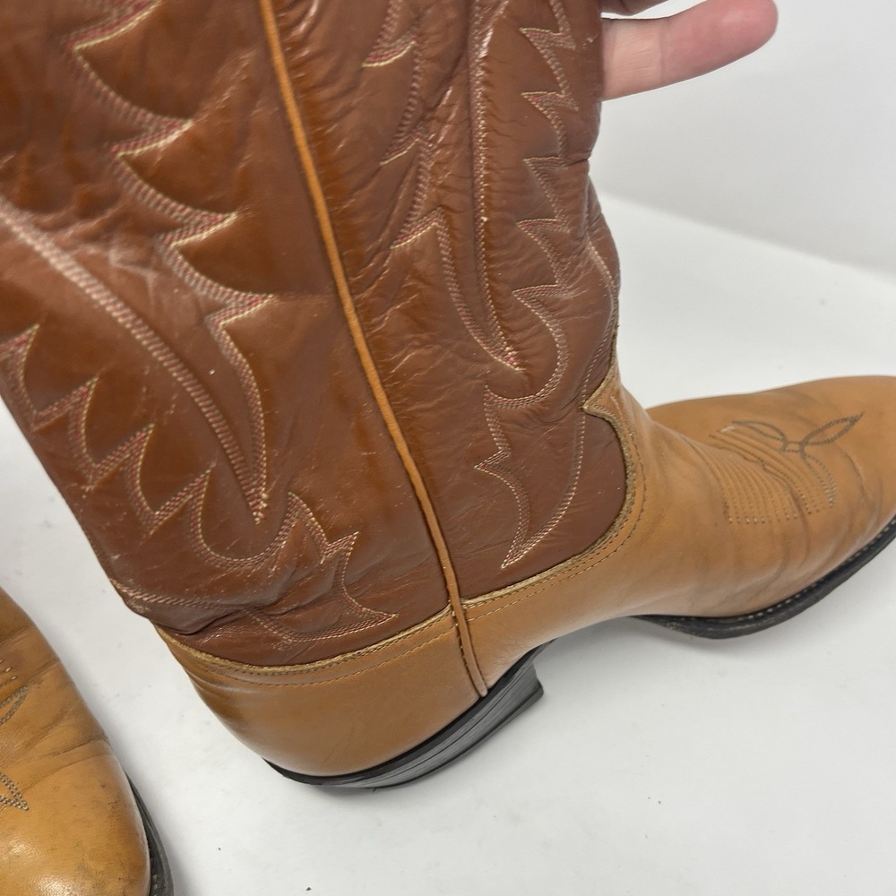 VTG Tony Lama Cowboy Boots Brown Leather Western Mens Size 10.5 D Two Tone 7145 - Picture 9 of 16
